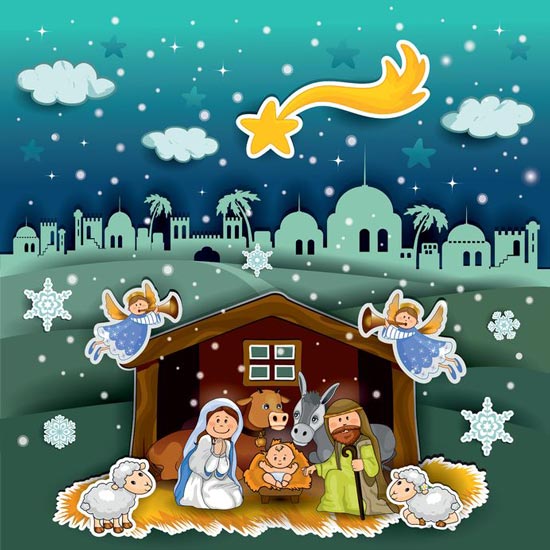 キリスト降誕 馬小屋 ベツレヘムの星 羊 天使