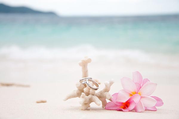 砂浜と指輪と花