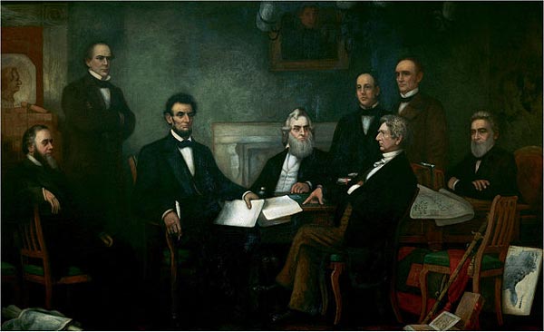奴隷解放宣言の初稿を提示するリンカーン大統領
