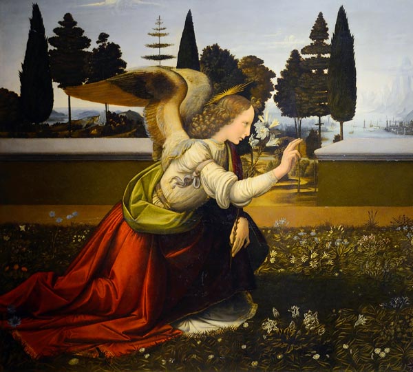 レオナルド・ダ・ヴィンチ『受胎告知』より天使ガブリエルと白百合の花