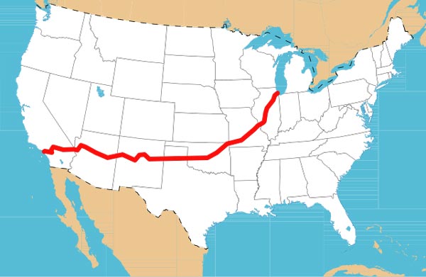 アメリカ地図上のルート66