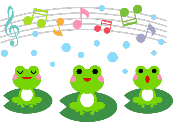 歌うカエル3匹