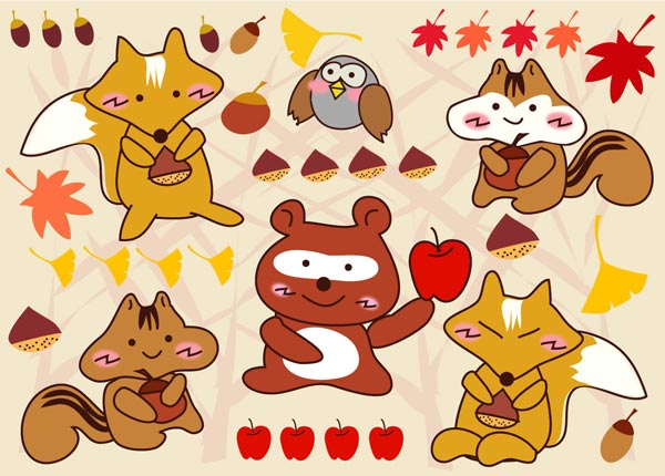 キツネ タヌキ リス 栗